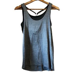 Champion Women's Gray Striped Tank Top with Built-In Sports Bra Athletic Workout